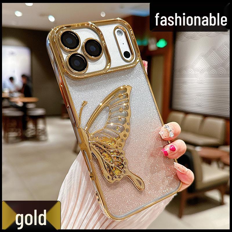 

Новый чехол-глиттер с гальваническим покрытием «Бабочка-зыбучий песок» для iPhone 17 Pro Max и iPhone 17 Air 16 Pro Max золотой