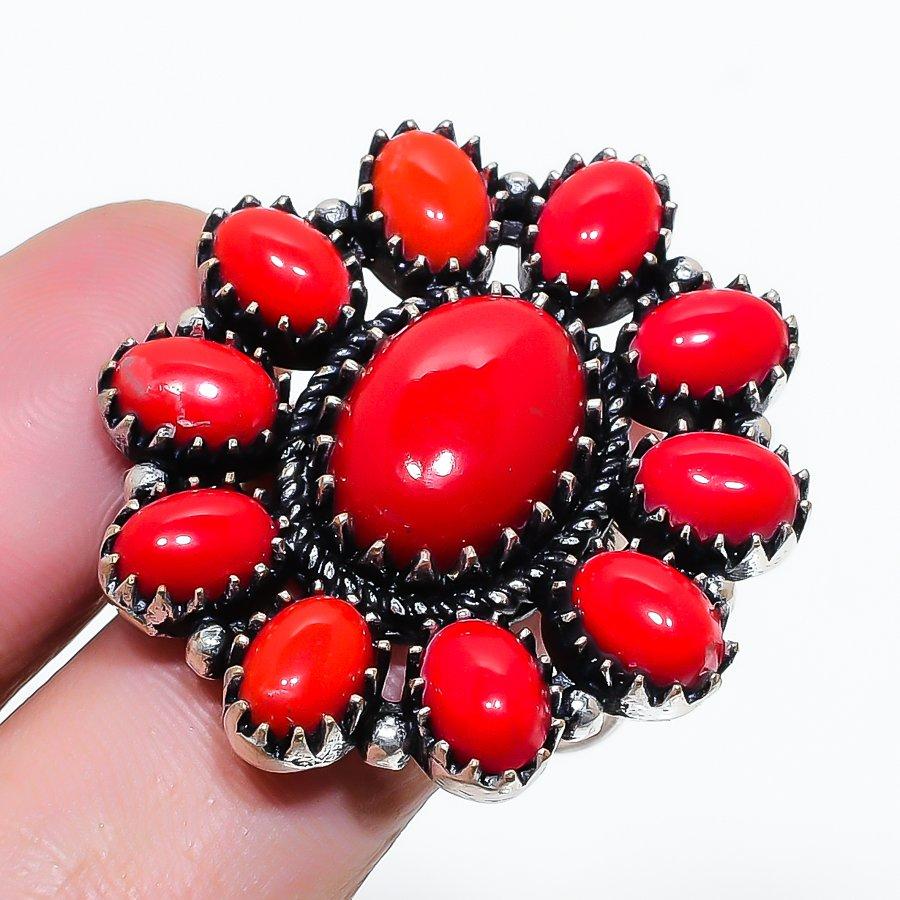 Natural Red Coral Gemstone 925 Sterling Silver Jewelry Ring Size 8.5 AR-18242