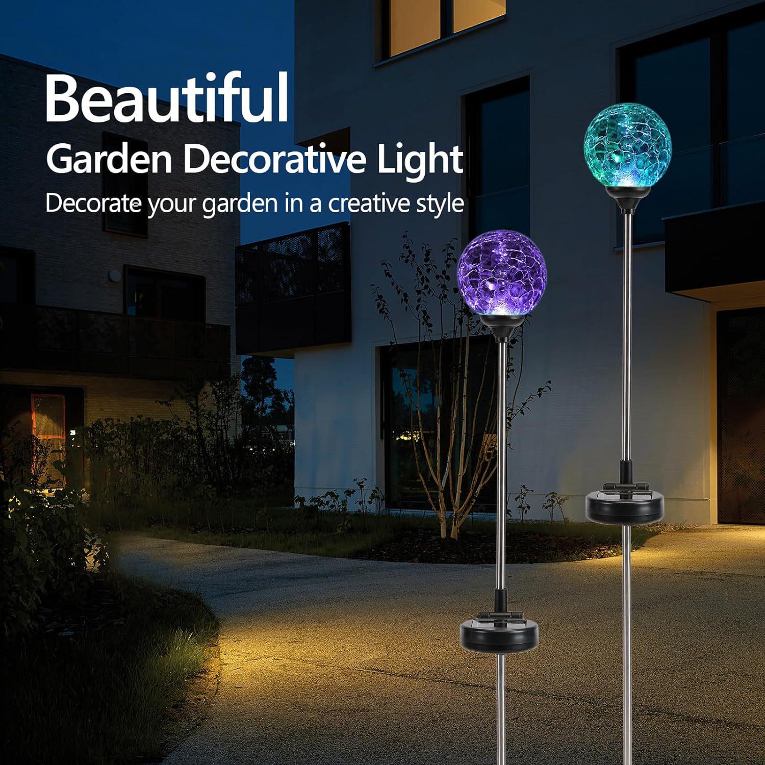 Solar LED Glass Crackle Ball Lawn Light - 8cm Outdoor Landscape Stake Lamp