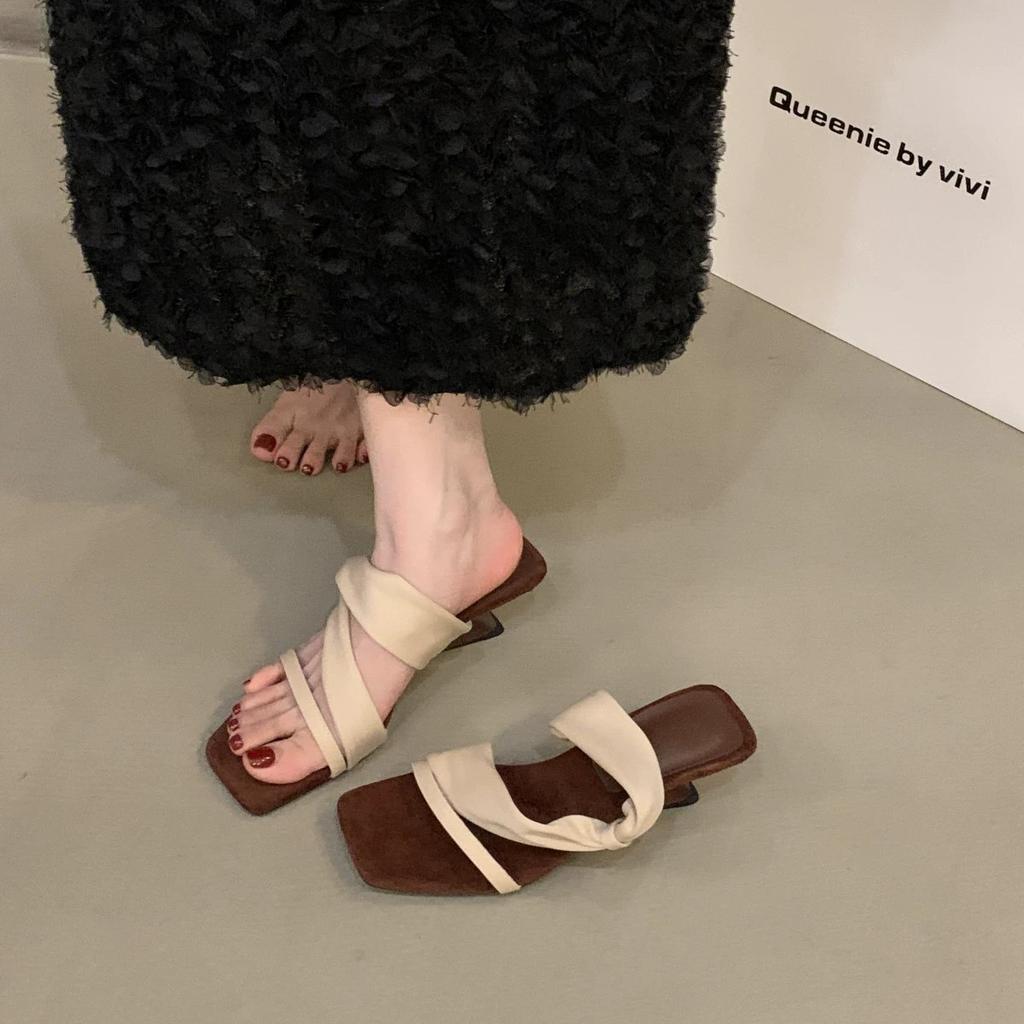 Wedge heel red French cool slippers fairy shoes wear 2025 new summer temperament with skirt sandals