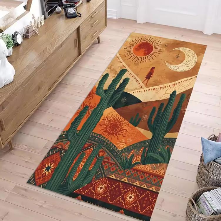 1pc 2d Cactus Pattern Bedside Rug Non Slip Floor Mat Flannel Carpet Machine Washable for Bathroom Kitchen Bedroom Home Decor