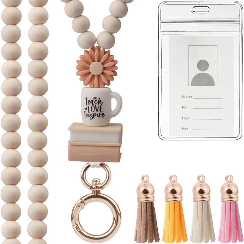 Lehrer Lanyard mit ID-Halter, Holzperlen-Lanyard für Schlüssel, Super süßes Boho Breakaway Lanyard für Frauen