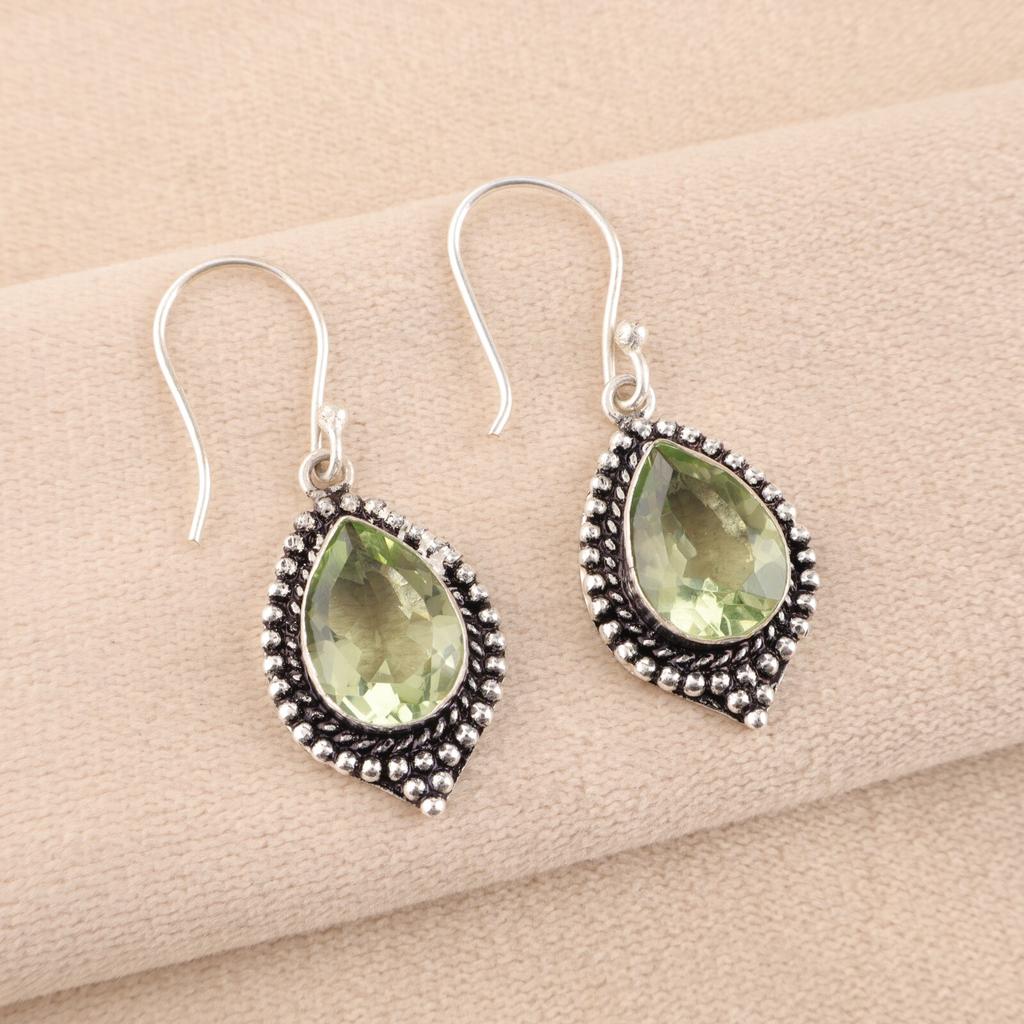 Green Amethyst Gemstone 925 Sterling Silver Jewelry Drop/Dangle Earrings For Her EE-164-14