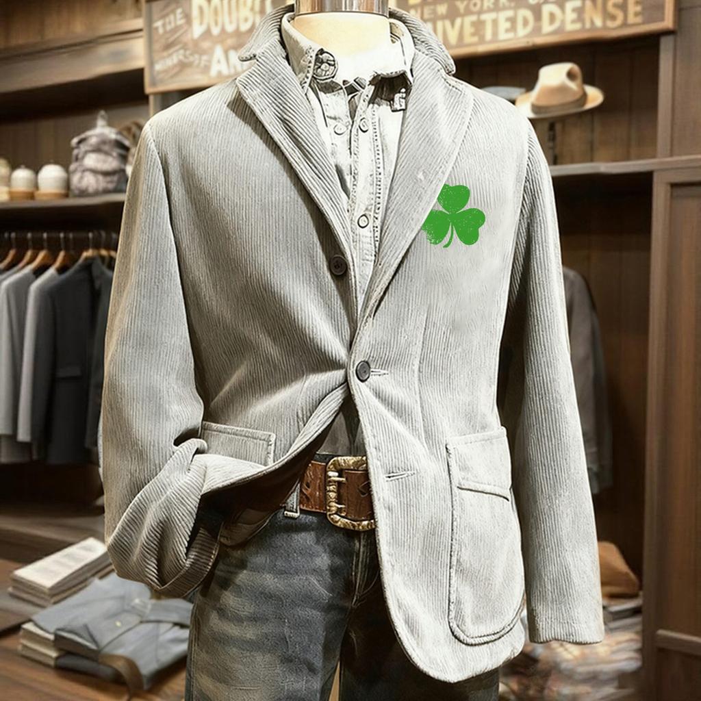Herren Bedruckter Kord Samt Taschen Anzug Jacke Cardigan Herren Freizeitanzug