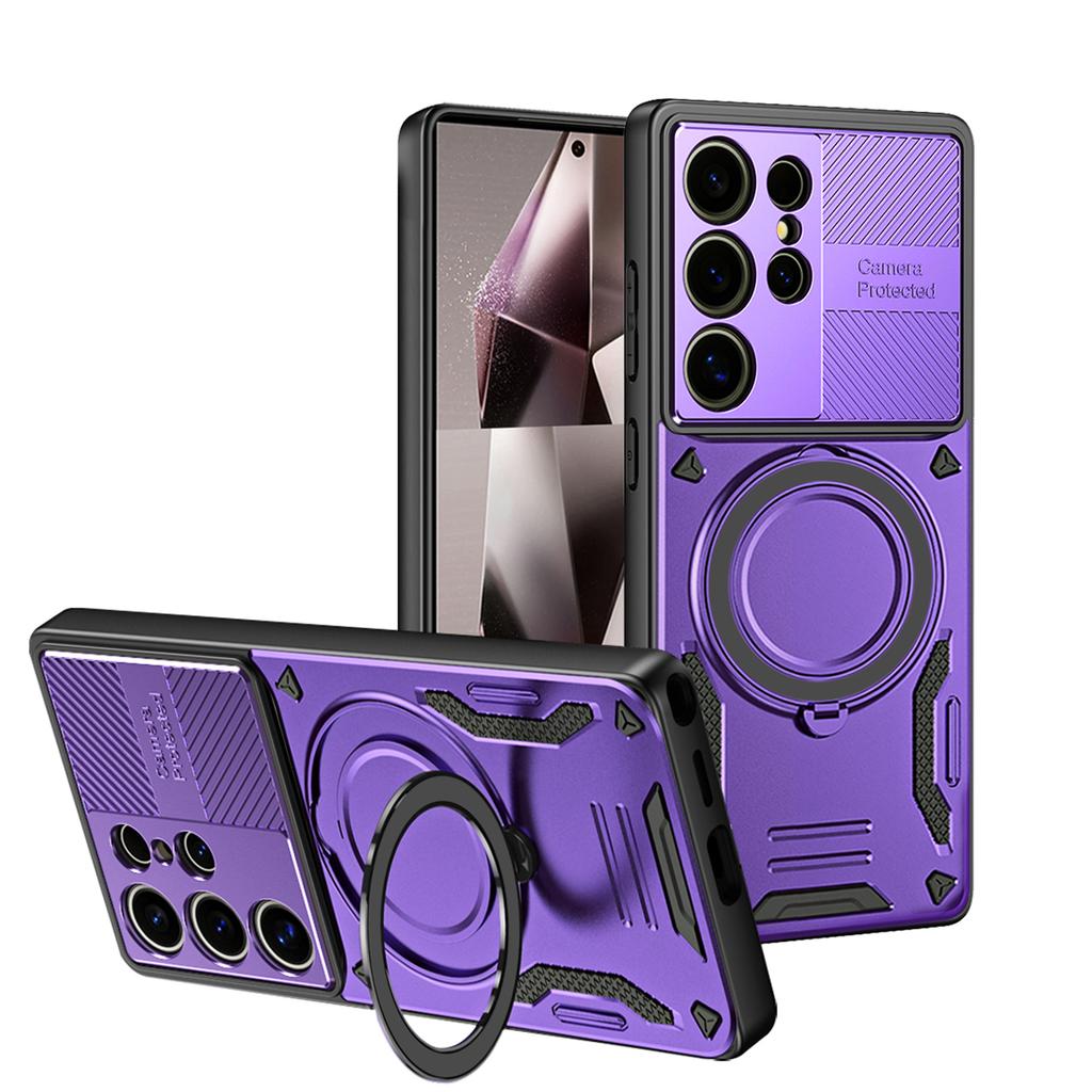 Capa Protetora de Câmera com Suporte para Samsung Galaxy S25 S24 S23 S22 S21 S20 Ultra FE Plus Para Magsafe Capa Fosca à Prova de Choque