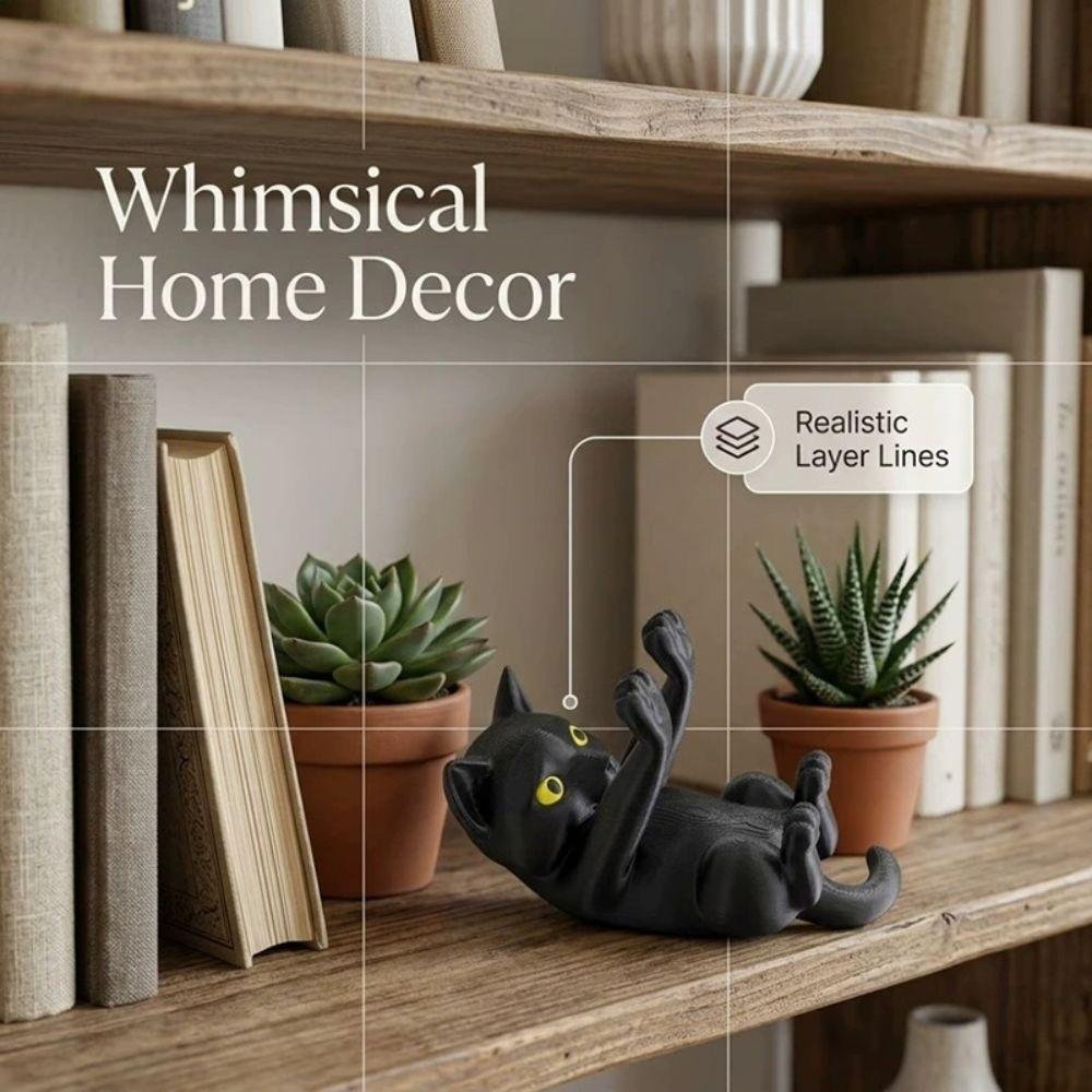 Kitten-Shaped 3D Printed Phone Stand Black Cat Desktop Phone Holder Home Study Bedroom