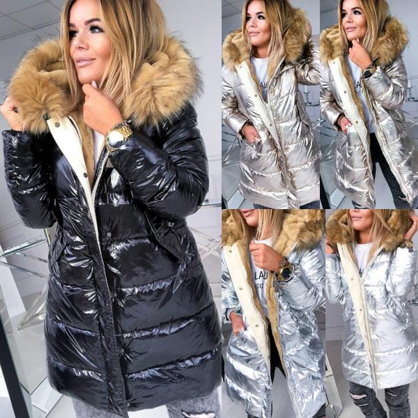 Neuankunft Damen Winter Warme Kapuzen Daunenjacke Langarm Parka Kunstpelzmantel Lange Jacke Mantel Übergröße