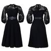 Women Plus Size Fashion Sexy Lace Crochet Hollow Out Pleated Midi Dress