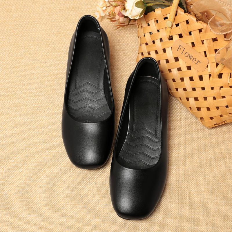 Fashion Work Shoes For Women Black Soft Sole Work Shoes Professional Work Leather Upper Interview Flight Attendant Shoes Comfortable