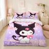 Cute Kuromi Cherry Blossom 3-Piece Bedding Set,Soft Microfiber Duvet Cover with Pillowcases for Girls,Suitable All Seasons