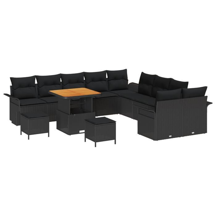 Ensemble de canapés de jardin vidaXL 13 pièces avec coussins noirs en poly rotin, Canapé de jardin 2 places vidaXL 3362189