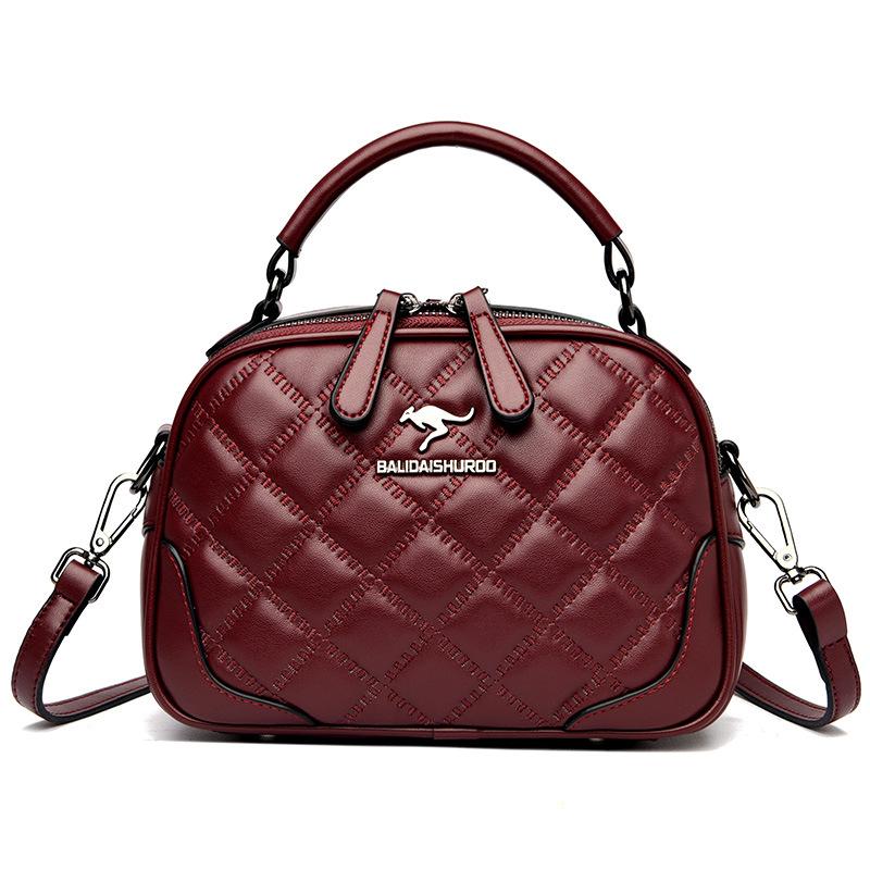 Modische rautenförmige Damenhandtasche Doppelreißverschluss Einfarbig Retro Umhängetasche für Damen