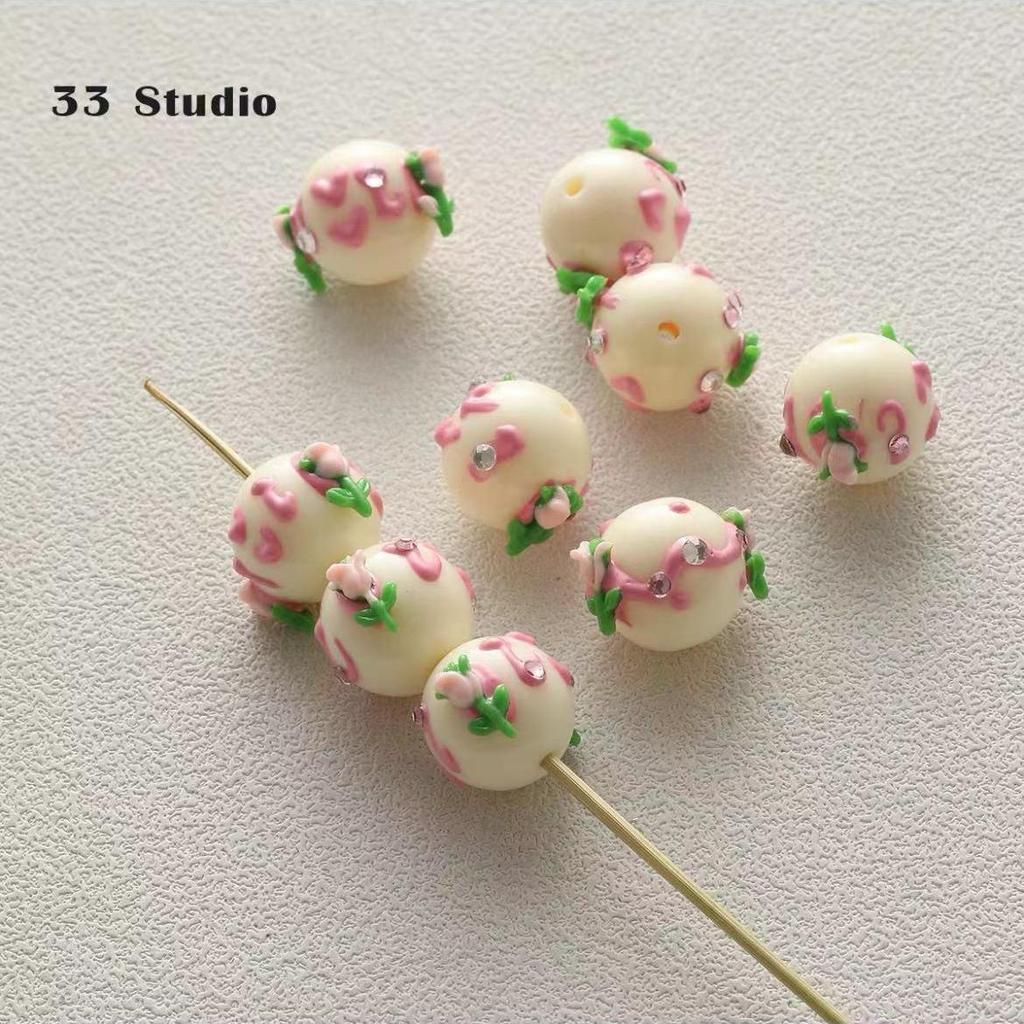 Pure Hand-painted Beads Stickers Diamonds Set Pearl Diy Jewelry Accessories Material Package Beads Car Pendant Cell Phone Chain Beads