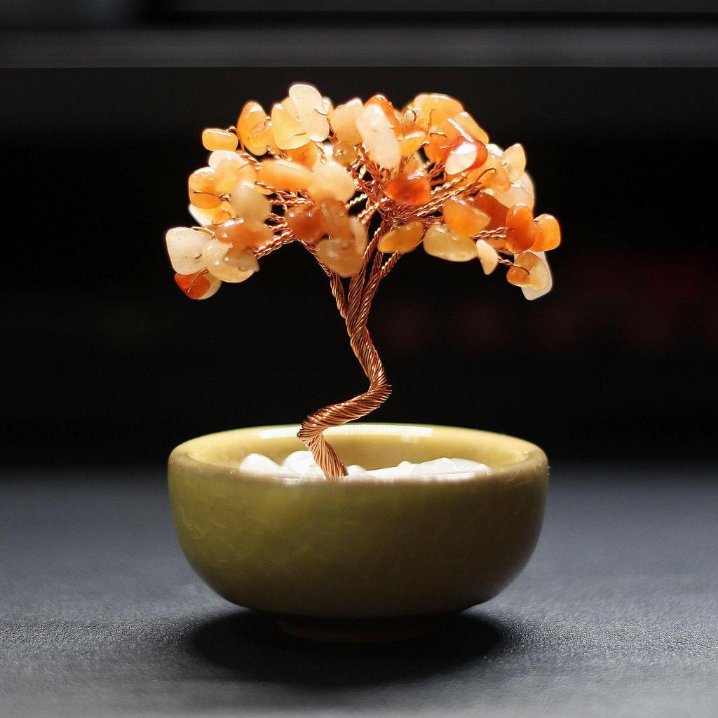 Handcrafted Yellow Citrine Money Tree Teacup Crystal Home Decor
