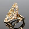 Women Luxury Golden Color Leaves Hollow Rhinestone Wedding Banquet Ring Jewelry