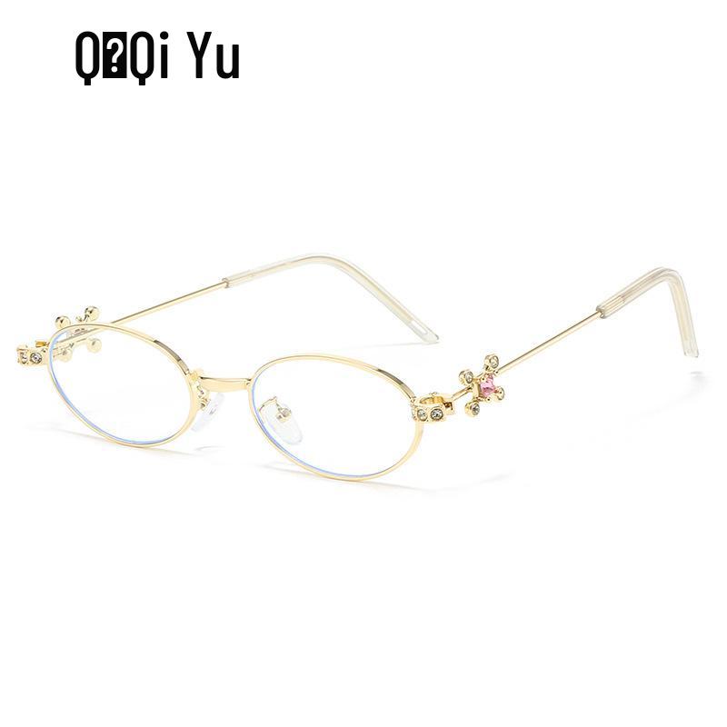 Jennie Style Oval Rhinestone Sunglasses - Trendy Small Frame Women's Nerd Glasses