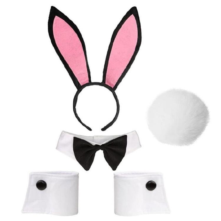 Easter Rabbit Costume Set Plush Rabbit Ears Hair Bands Rabbit Ears Headbands Bowtie Tail Set Animal Hair Hoop Set