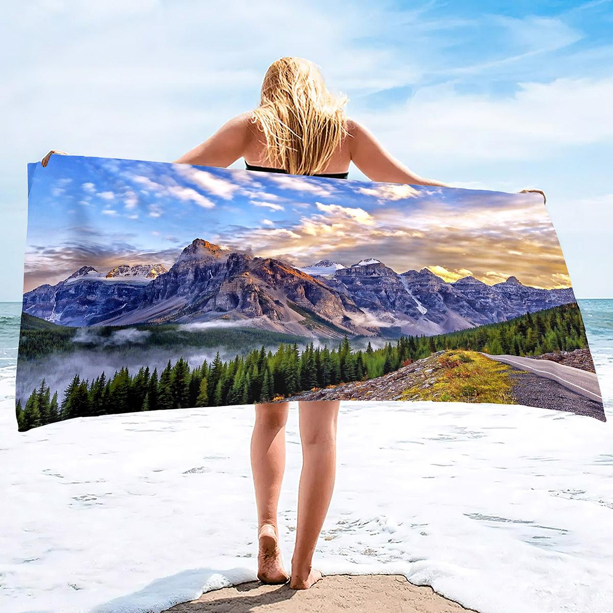 

Mountain Bath Towel Landscape Nature Forest Pool Towels Sandless Decorative Soft Polyester-Microfiber for Beach Bathroom Home W40*H60(CM)