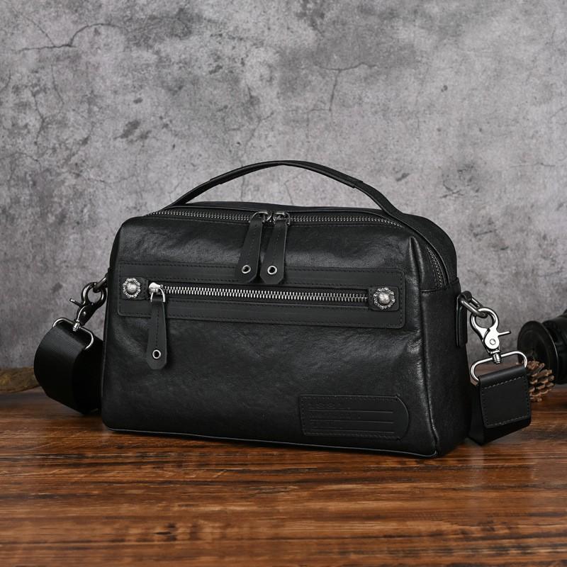 Trendy Leather Men s Handbag Hand-held Shoulder Bag Retro Hand Grip Pattern Vegetable Tanned Crossbody Real Cowhide Men 28x11x17