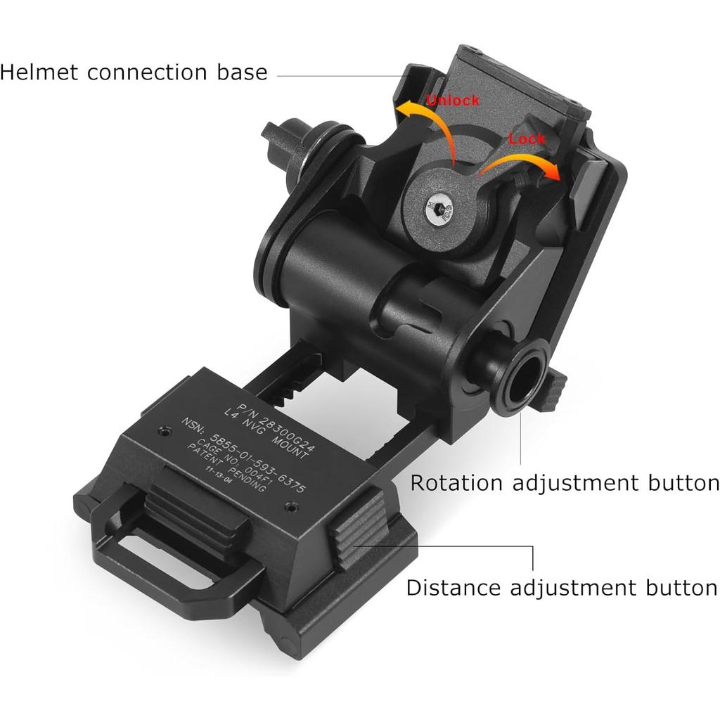 PVS15/18 Night Vision Goggles Metal Helmet Mount for L4G24 NVG, Rhino Adjustable Full Metal Aluminum Helmet Mount (Black)