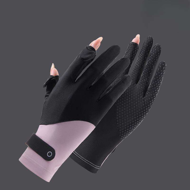Sunscreen Gloves for Women In Summer Thin Ice Silk Outdoor Riding Anti Ultraviolet Leakage Two Finger Flip Anti Slip Gloves