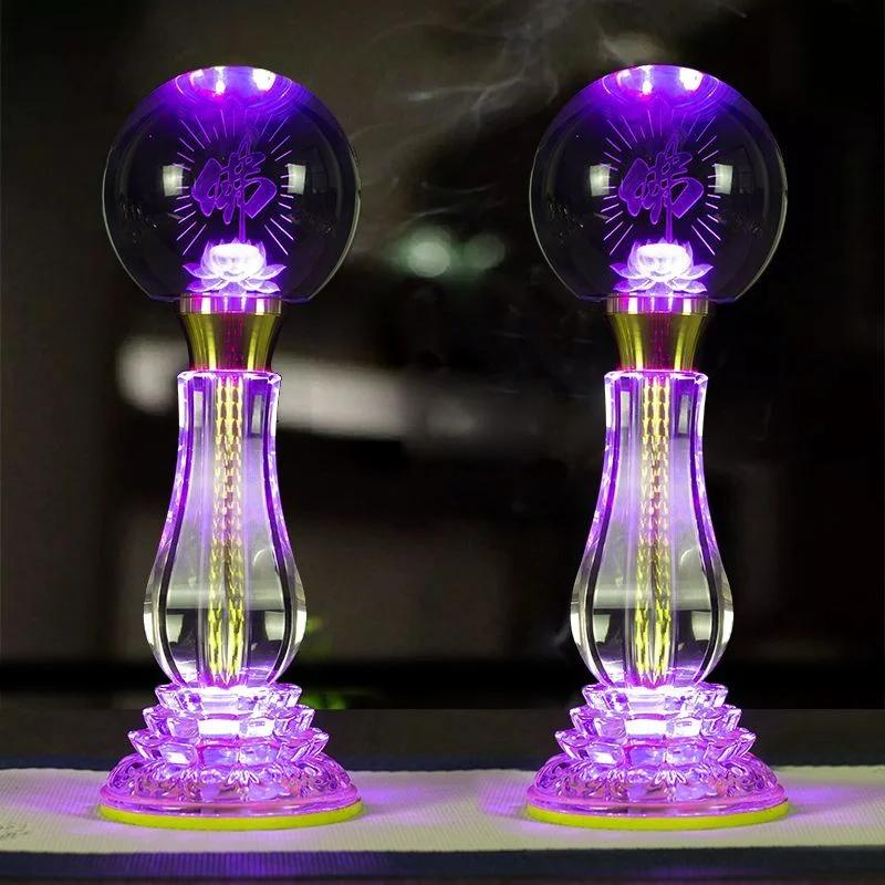 2pcs new crystal lotus Candlestick holder for household use Buddha Guanyin rainbow lotus lamp feng shui ornament