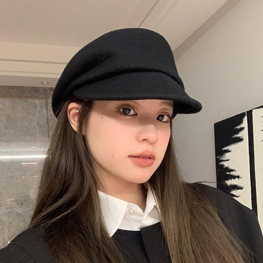 Wool Blend Peaked Cap Sloping Brim Beret Hat Fashion Newsboy Cap For Women