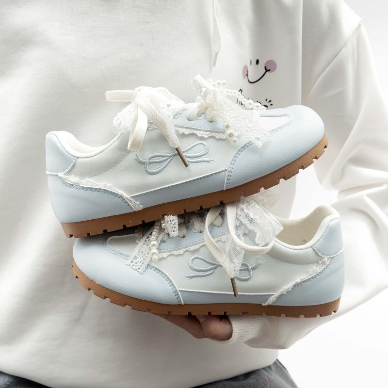 

2025 Новые туфли Agang с мягкой подошвой и круглым носком для женщин - Атласная жемчужная лента, повседневные, в стиле немецких кроссовок, модные 40 синий