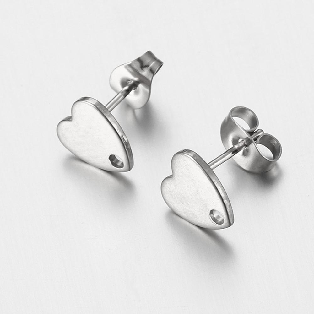 10pcs Gold Stainless Steel Love Heart Ear Studs for DIY Earrings Base Jewelry Making Hole Dangle Charm Components Accessories
