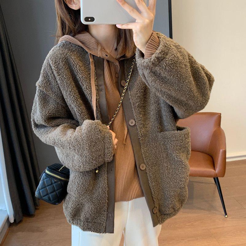 Faux Shearling Jacket Women Winter Premium Feel Polar Fleece Baseball Coat Top