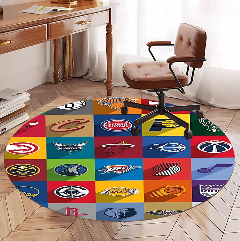 NBA Basketball Pattern Round Rug, Indoor/Outdoor Mat, for Picnic, Gameroom, Bedroom, Office, Living Room, Home Decor Carpet, Birthday Gift