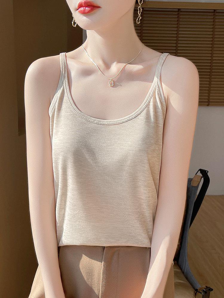 Trendy Summer Spaghetti Strap U-Neck Solid Sleeveless Women's Fashion Vest