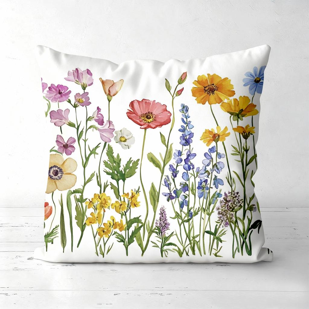 Colorful Floral Printed Square Throw Pillow Cushions Polyester Pillowcase, Sofa Decorative Cushion Cov Headboard Pillow