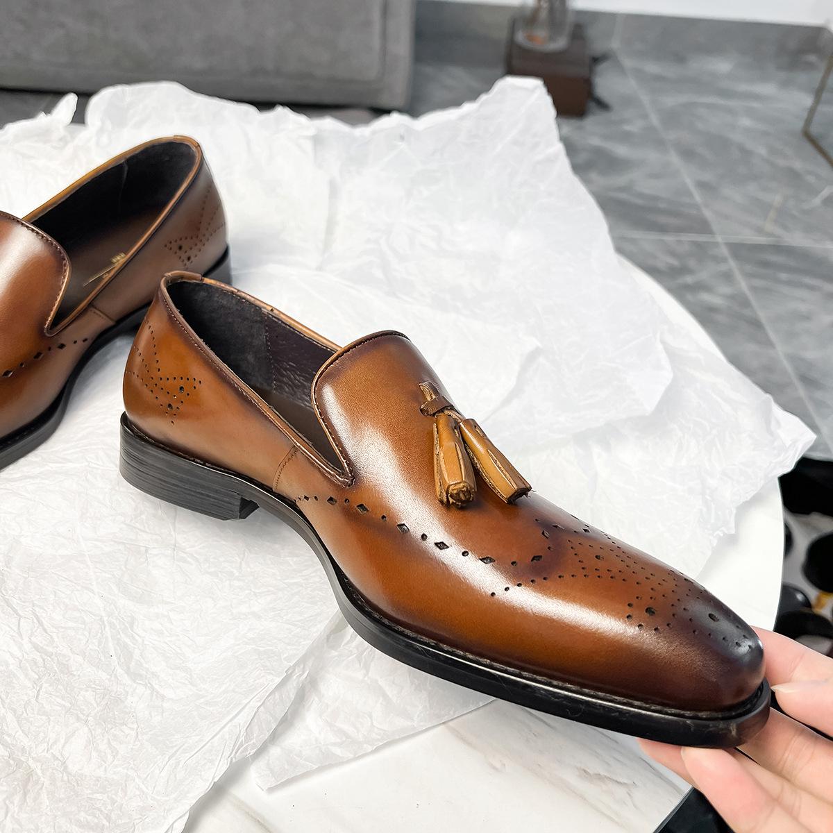 Zealous Sole Men's Black The Tassel Is Loafers, Cowhide Shoes, And British Leather Shoes. Cm