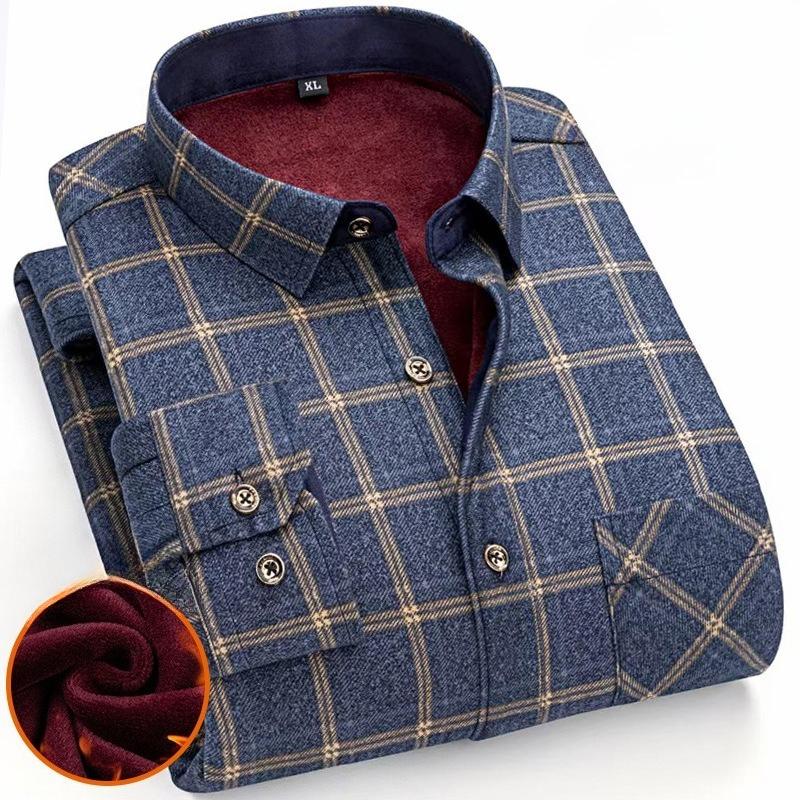 Men's Winter Sherpa Lined Flannel Shirt Jackets Long Sleeve Button Down Fleece Dress Shirts for Men Casual Warm Comfortable Thermal Shirt With Pockets