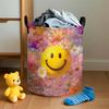 1pc Q-Version Cute Joyful Face Round Foldable Polyester Laundry Basket | Home Decor with Sturdy Handles, Contemporary Style, Lightweight, Suitable for