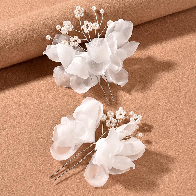 

1Pair Wedding U Shape Hair Clips Bridal Headpiece Mesh Flower Pearl Hairpins Women Wedding Hair Accessories Bridal Headdress A