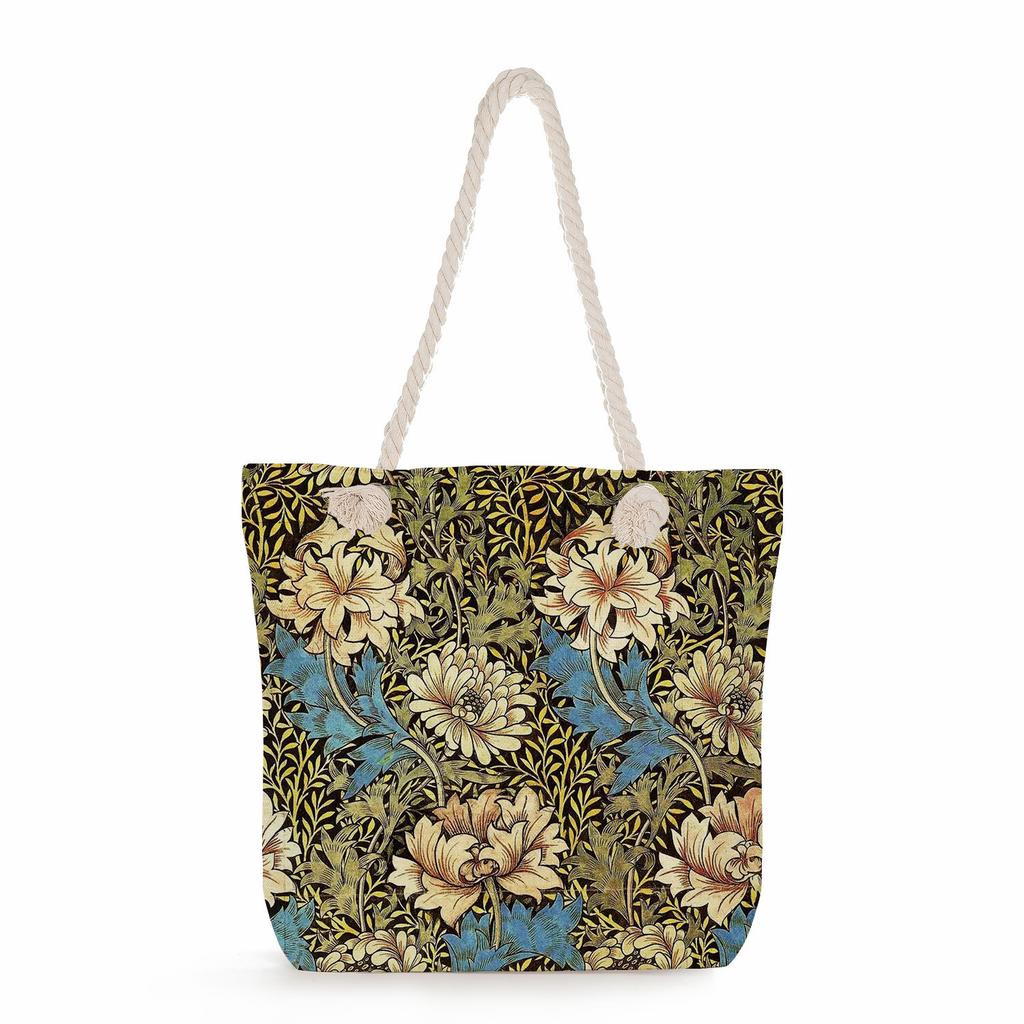 Multifunctional  Flower Printed Thick Rope Shoulder Beach Bag 7588