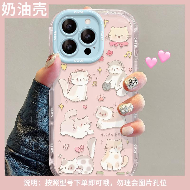Cute cat and dog suitable for Apple 16e mobile phone case 13promax mirror bracket 15 cute anti-drop 14 all-inclusive 12
