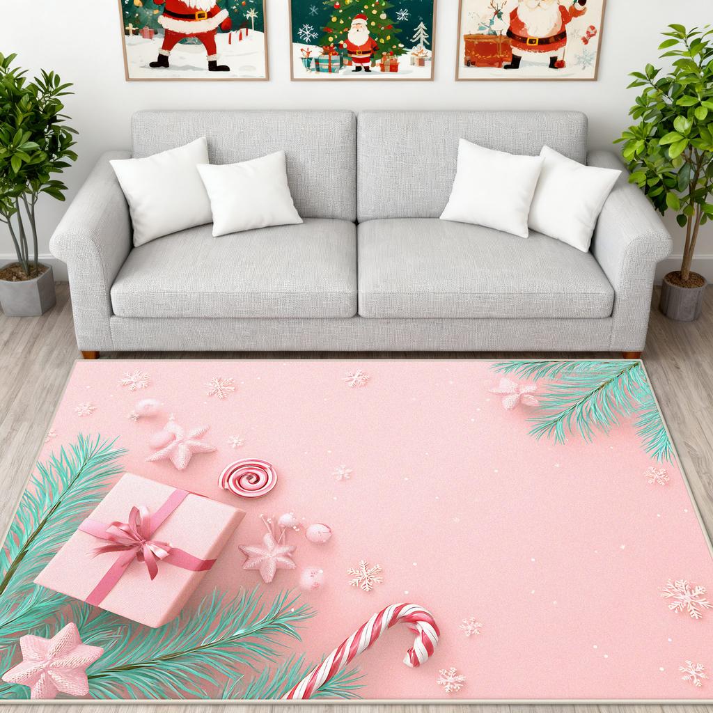 Pink Christmas Decoration Carpet Girl Bedroom Cloakroom Non-slip Floor Mat Creativity Living Room Sofa Area Rug Entrance Doormat