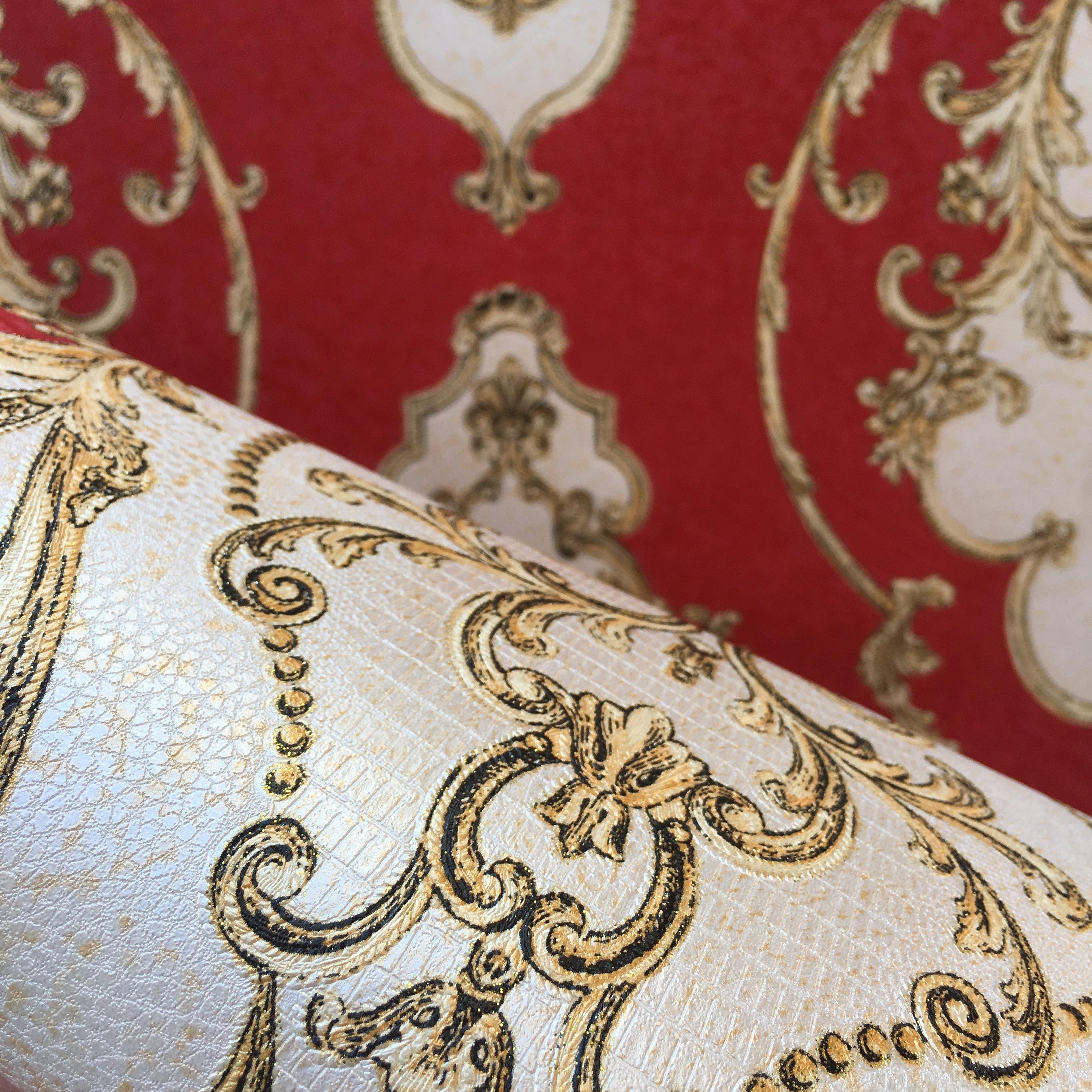 

Роскошные Дамасские Виниловые Обои ПВХ Рулон Обоев Белый Черный Синий Красный Водонепроницаемое Настенное Покрытие Гостиная Спальня Украшение Дома 9.5mx53cm