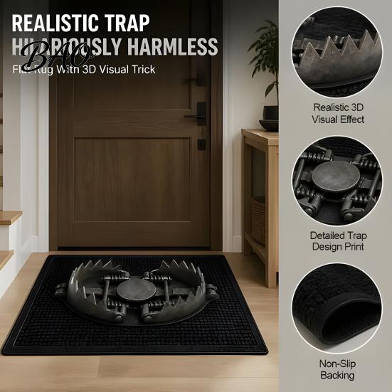 Non Slip Indoor Outdoor Mat 3D Bear Trap Rug, Funny Optical Illusion Entrance Non-slip Rug Prank Door for Front Entryway Bedroom Decor Creative Floor