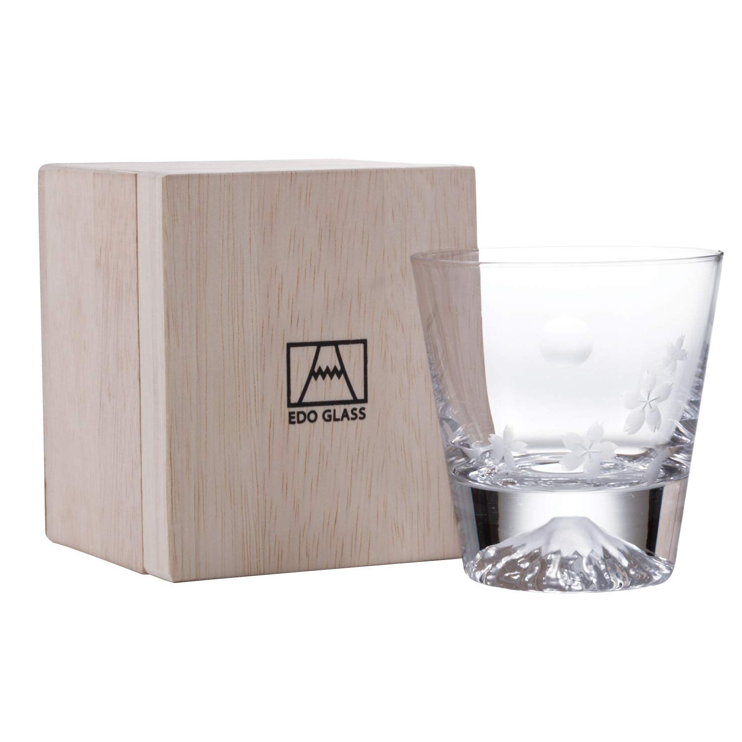

Стекло Тадзима Edo Glass Mt. Стакан для виски Fuji Glass в деревянной коробке (Луна и цветущая вишня)