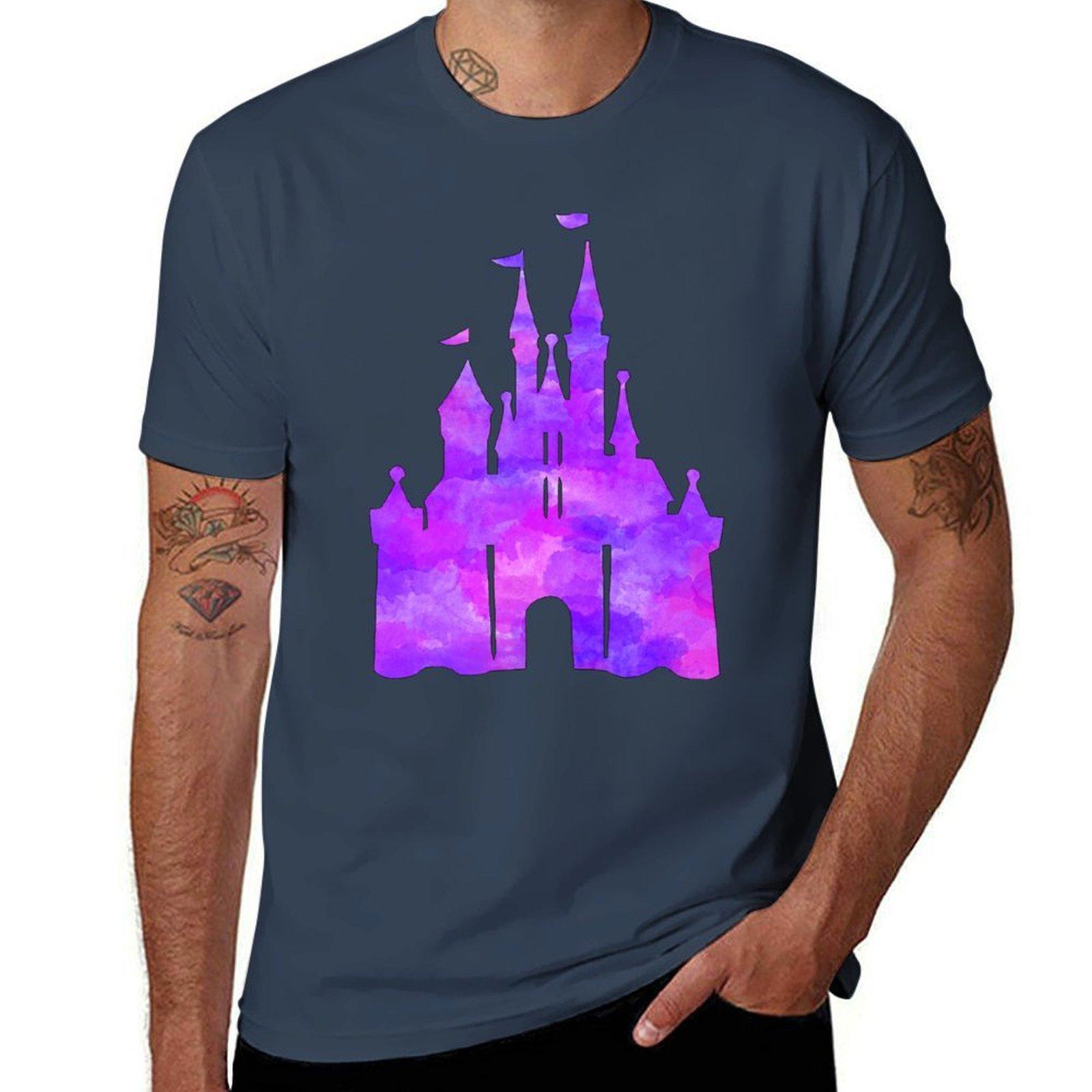 Watercolour Pink And Purple Castle Tshirt Large Size Soft Cotton Tshirt S