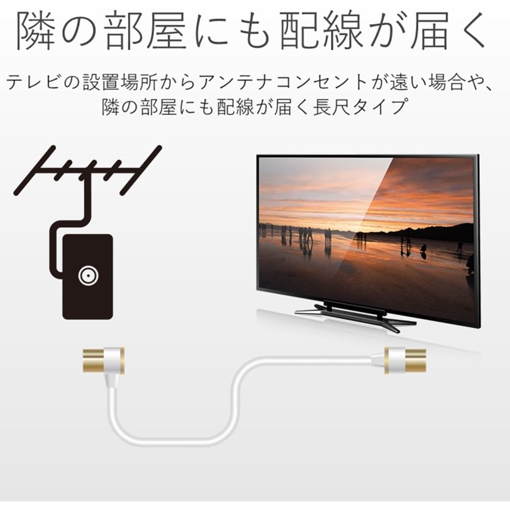 ELECOM Antenna Cable [4K/8K Compatible] F-Type Connector, L-Shaped to Straight, Slim Cable, 7.0m, White DH-ATLS48K70WH