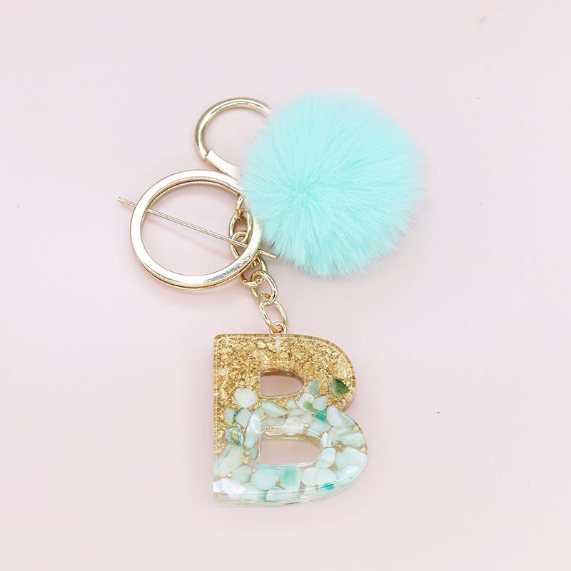 1PC Key Rings Fur Fluffy English Letter Keychain 26 English Plush Ball Women Car Decoration