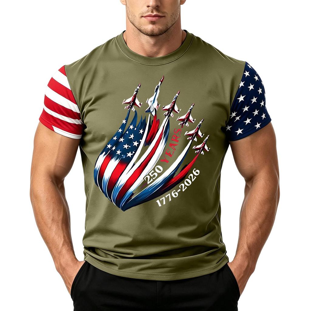 Men's Casual Short Sleeve T Shirt Loose Fit Summer Daily Top Crew Neck Patriotic Graphic Print Tee for Outdoor Activities