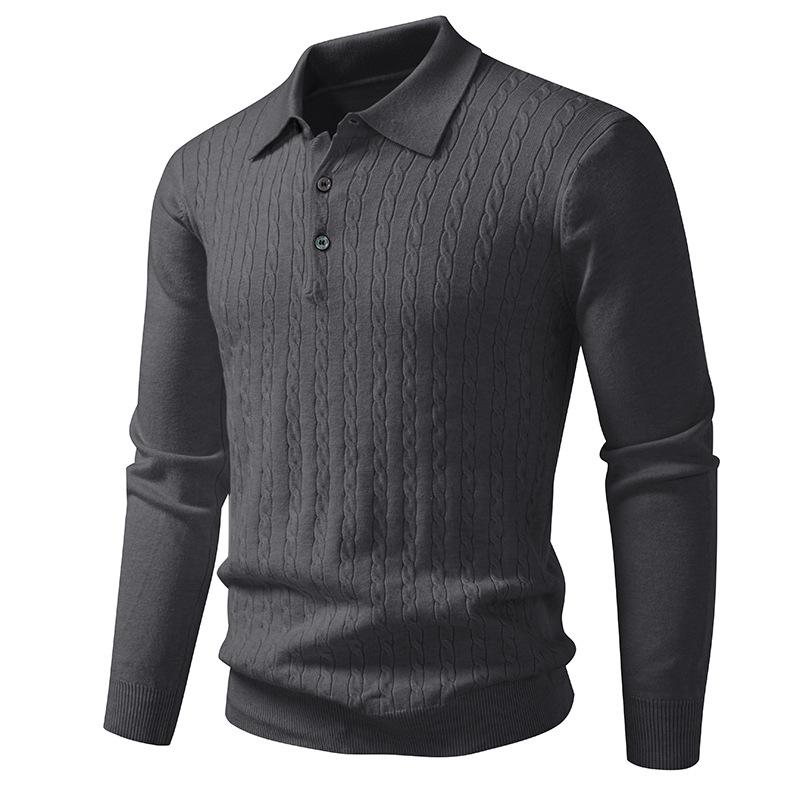 New Sweater Men's Large Size Jacquard Sweater Lapel Base Shirt Solid Color Sweater POLO Shirt