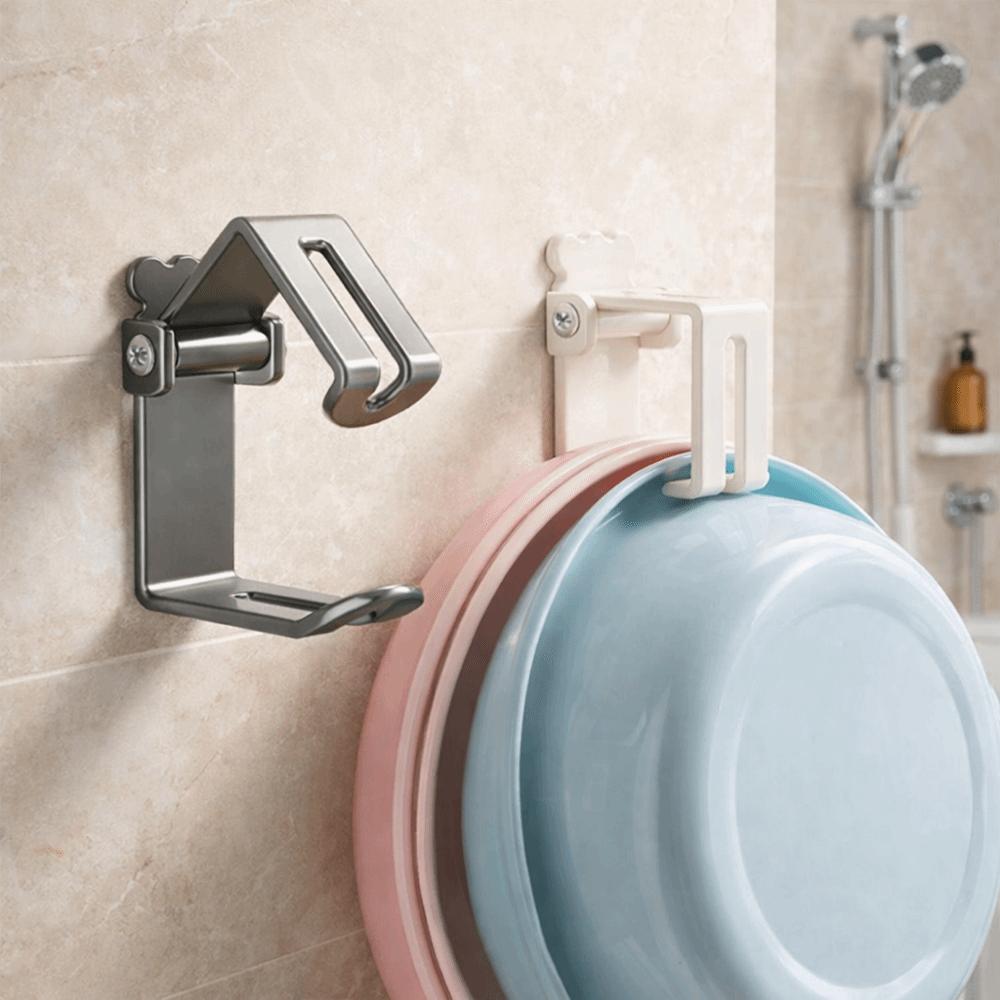 2 Pieces Punch-Free Basin Storage Rack Wall Mounted Wash Basin Holder Wash Basin Hooks  Bathroom