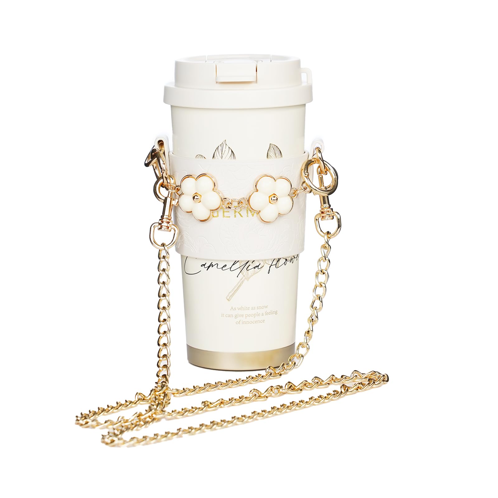 

GERM Camellia Tumbler 500ml Vacuum Insulated Thermal Bottle Straw & Direct Drinking Leak-Proof Cup Holder & Chain Included Perfect as a Gift